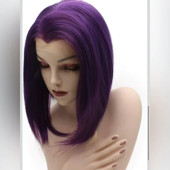 💜 SHORT PURPLE STRAIGHT LACE FRONT WIG FOR WOMAN *NEW*